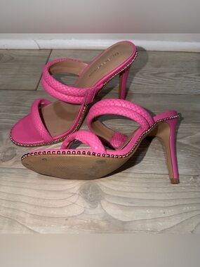 BCBG Hot Pink Studded Braided Jenni Mule Stiletto Sandals, Size 9